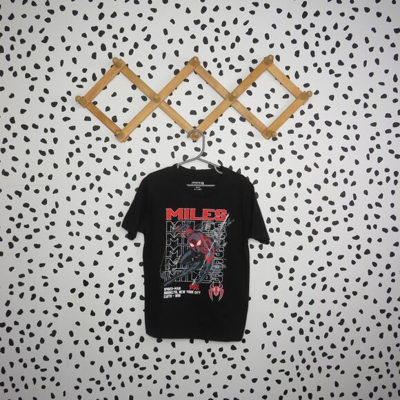 Marvel Black Miles Morales Spiderman Superhero Boys Graphic T-Shirt - Picture 1 of 5